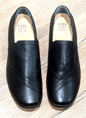 ZIERA JAVA BLACK Super Support Womens Leather Slip On Side Gusset Shoes 42 New - Image 1 of 4
