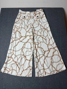 Anthropologie Maeve Hose Kettendruck Palazzo Größe 12 weites Bein kurz Leinenmischung - Bild 1 von 10