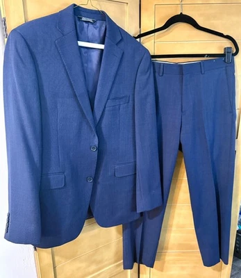 Saks Fifth Avenue Navy Wool Suit Trim Fit 38S Pants 31x26 Small Youth Boys - Image 1 of 4