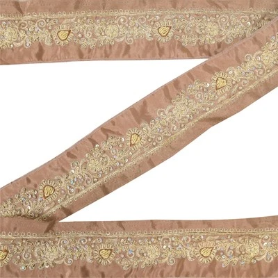 Fita marrom Sanskriti Vintage Saree Border com miçangas à mão para casa 1 jarda acabamento 1,5W - Imagem 1 de 4