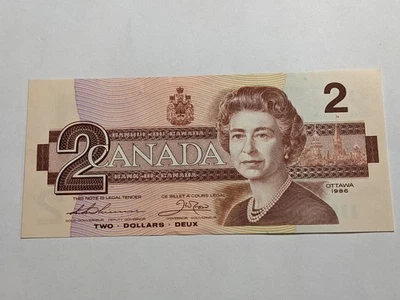 Canada 2 DOLLARS  1986 Queen QE II UNC NOTE CRISPY - Image 1 of 4