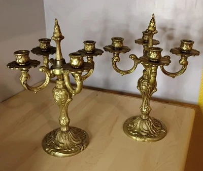 Paire de Candélabres, bougeoir anciens,( 1900/1920) bronze de style Louis XV - Photo 1/4