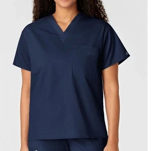 NWT WonderWink - WonderWORK UNISEX V-NECK SCRUB TOP SHORT SLEEVE NAVY BLUE 2XL - Picture 1 of 7