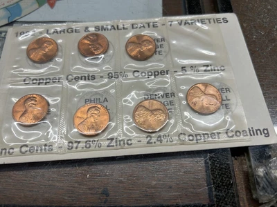 1982 Large & Small Date Lincoln Copper & Zinc Cents Pennies- 7 Varieties  - Image 1 of 2