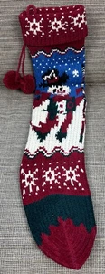 Hand Knitted Christmas Stocking Snowman Pattern Holiday Motif Decor 22" long - Picture 1 of 5