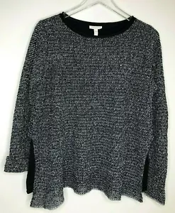 Eileen Fisher Size Medium Crochet Knit Black White Scoop Neck Lined Sweater - Picture 1 of 8