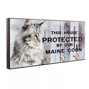 House Protected By Our Maine Coon Cat Key Hanger / Cat Leash Hanger - Picture 1 of 5