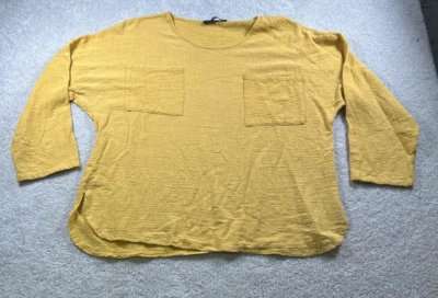 Túnica boho con bolsillo abertura lateral Zanzea amarilla 100 % algodón Lagenlook para mujer talla 4Xl Foto 1 de 4
