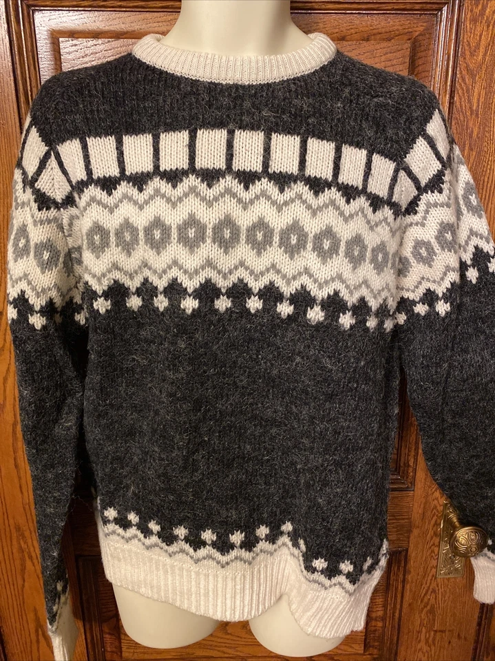 Vintage 1980s BRIAN MACNEIL MacNeil Mens Charcoal Gray Fair Isle SWEATER, Sz XL - Image 1 of 4