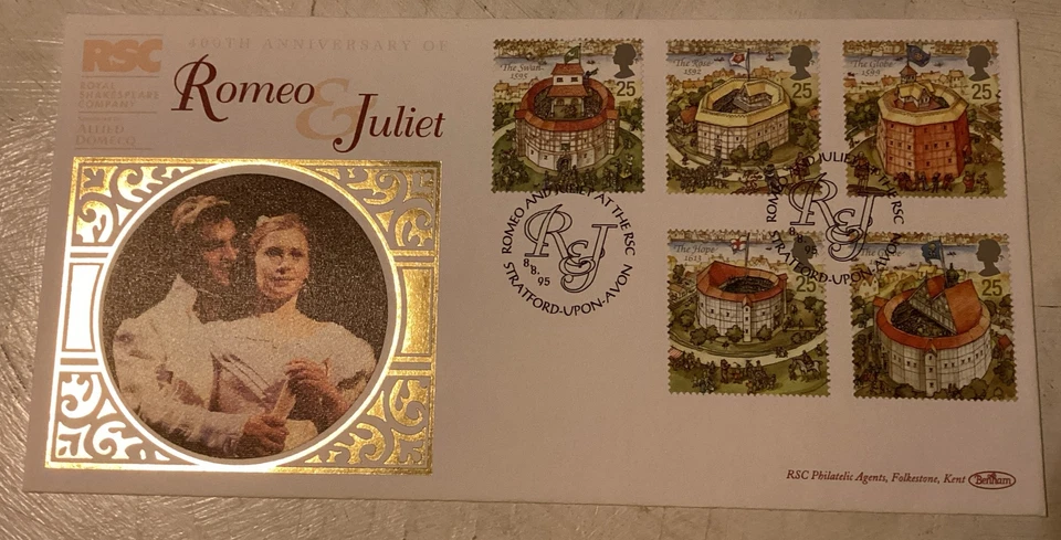 GB QEII 1995 Globe Romeo & Juliet Benham Silk Numbered FDC Stratford SHS Cat £15 - Image 1 of 4