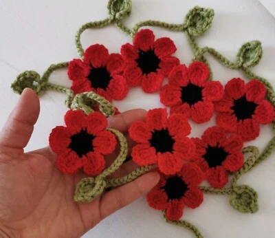 Hand crochet poppy flower decorations, Poppies Wall decoration/bunting/garland  - Image 1 of 4