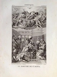 IL MARTIRIO DI S. AGNESE Incisione origin. XIX secolo RELIGIOSE DOMENICHINO - Picture 1 of 1