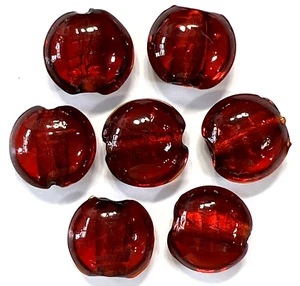 Venetian Murano Glass Bead Beads: 7 Red Gold Foil Puffy Coin/Lentil 15mm #38 - Bild 1 von 5