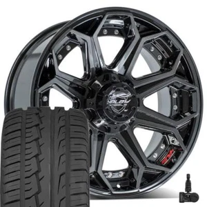 20x9 Black 6 Lug 4Play 4P80R Wheels & 275/55r20 Tires Set Fit RAM Chevy GMC Ford - Picture 1 of 5