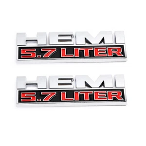 2pcs Hemi 5.7 LITER Side Fender Emblems Badges 3D Decals for RAM 1500 Chrome Red - Picture 1 of 3