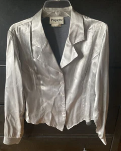 Vintage Top Sz M Silver Satin Shirt Cigarette Girl Costume 90’s Lindy Hop - Picture 1 of 8