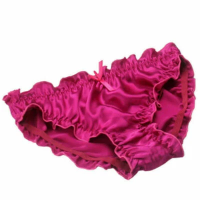 女式褶皱装饰洛丽塔裤 100% 真丝豪华时髦比基尼内裤可爱 — 第 1/4 张图片
