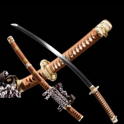 Tachi Damascus folded Real Hamon Katana Japanese Samurai Sword Brass Tsuba parts - Image 1 of 4