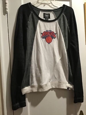 NY KNICKS WOMENS SWEATSHIRT 47 BRAND MSG NBA BASKETBALL FADE BLOCK CREW SZ LARGE - Image 1 of 4
