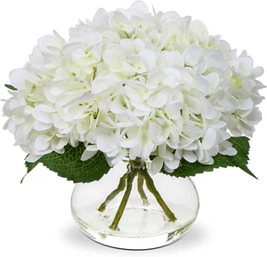 Hydrangea Artificial Flowers with Vase White Silk Fake Flowers Arrangements in G - Picture 1 of 12