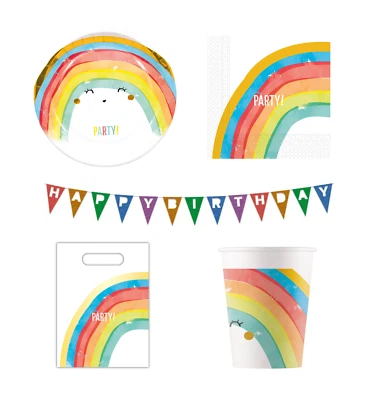 Радужная вечеринка посуда украшения тарелки чашки салфетки скатерть баннер пастель - Изображение 1 из 4