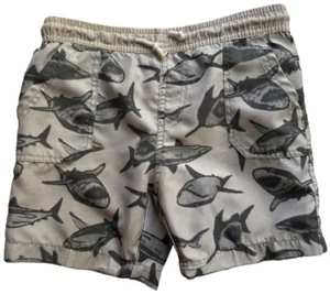 RS Surf Boys Swim Trunks size 3 Grey Sharks Drawstring Elastic Waist Shorts - Picture 1 of 11