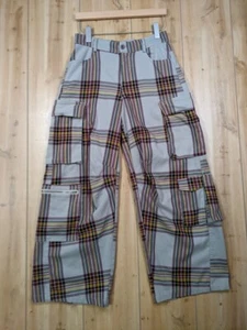 Urban Outfitters Alexandra Plaid Wide Leg Cargo Pants Small Beige Retro 90s Gwen - Picture 1 of 13