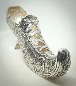 Antiker großer massiver Silber Hanau Damenschuh um 1890 - Bild 1 von 8