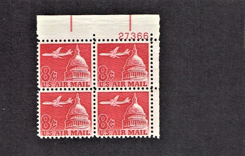 1962 U.S AIRMAIL CLASSICS "Airliner" Plt # Blk of 4  Sc#C64 M/NH/OG Fresh! - Image 1 of 1