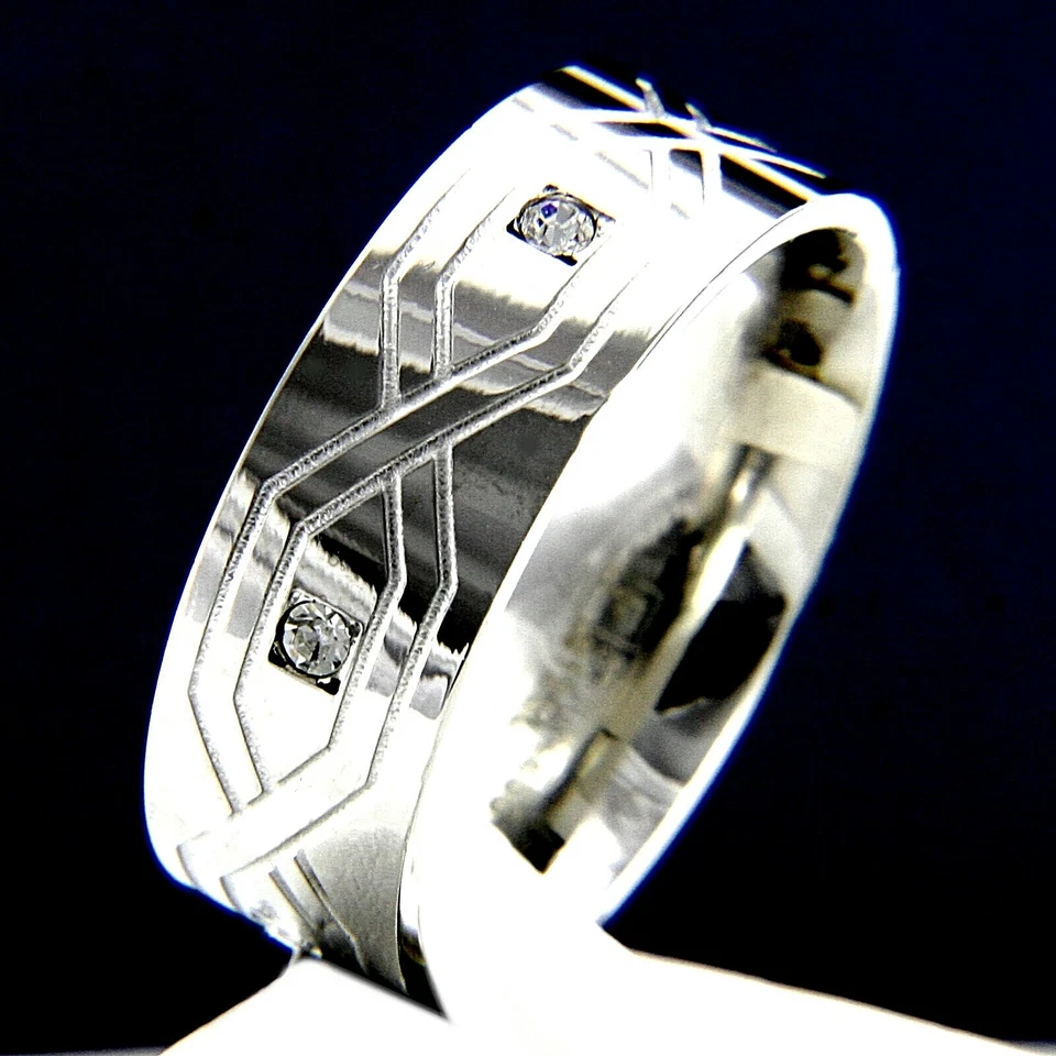 Anniversary Engagement Wedding Bridal Stainless Steel CZ Stones Men's Band Ring - Изображение 1 из 4