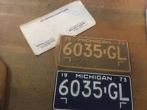 Pair Vintage 1973 Michigan License Plates 6035GL~Mint Unused/ Paper Sleeve~GO46 - Picture 1 of 7