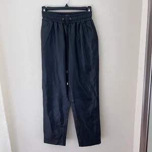 FRAME Leather Pants Drawstring Waist Straight Leg Casual Black Size 26 - Picture 1 of 8