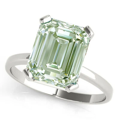 2.11  Ct Vvs1=. Emerald Off White Real Moissanite Diamond Engagement Silver Ring - Image 1 of 4