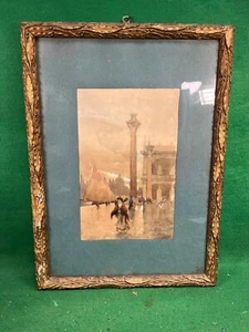 quadro con acquerello e cornice antico venezia paesaggio colonna san marco - Foto 1 di 17