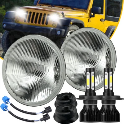 Pair 7inch Headlight Glass Housing & Pair H4 9003 LED Headlight Bulbs Kit - Image 1 of 4