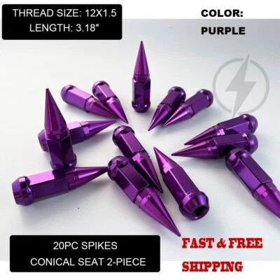 20 Purple 3.18" Spike Lug Nuts 12x1.5 For Chevy Corvette Camaro S10 Firebird GTO - Image 1 of 4