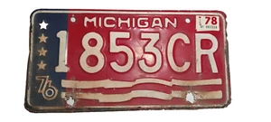 Vintage Centennial 1976 Michigan License Plate #1853CR 1978 - Imagen 1 de 2