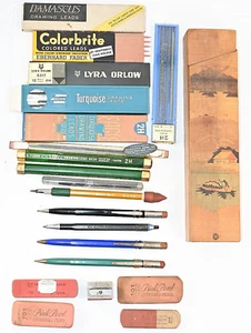 1959 Zeichnung Druckbleistift Lot japanische Bleistift Box Minen Radierer Anspitzer - Bild 1 von 11