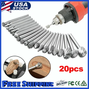20PCS 1/8" Shank Tungsten Carbide Burr Rotary Drill Bits Tools Cutter Files Sets - Picture 1 of 12