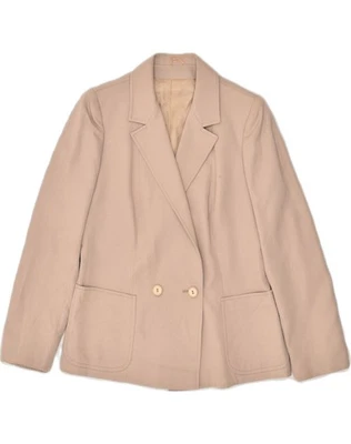 VINTAGE Womens Double Breasted Blazer Jacket UK 12 Medium Beige Acetate AO29 - Image 1 of 3