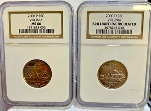 2000-P & D Washington Quarter MS66 and BU NGC, Beautiful Bright White Coins - Picture 1 of 7