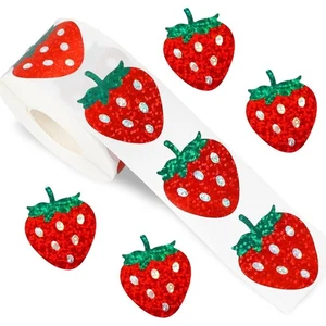 Strawberry Shaped Holographic Labels 500 Pieces Easy Peel Paper Stickers - Picture 1 of 7