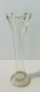 Swung Vase Antique Glass Clear 10” Scalloped Flared Rim - Picture 1 of 8
