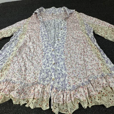 Suéter Free People Mujer Pequeño Floral Retazos Volantes Boho Botón Top Blusa Foto 1 de 4