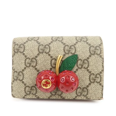 Cartera Compacta GUCCI Interlocking G Cherry GG Supreme Beige 476050 Auténtica Usada Envío Gratis Foto 1 de 4