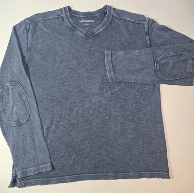 Johnston & Murphy V Neck Sweater Mens L Elbow Patches Pads Navy Blue Pullover  - Image 1 of 4