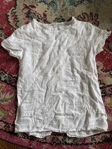 Laura Bianchi 100% Linen White Eyelet Lace Top Size Small Italy Ethereal HN - Picture 1 of 5