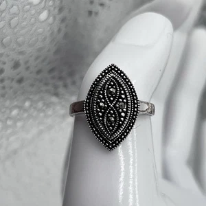 Sterling Silver 925 Womens Ring Size 7.5 Marquise Shape With Marcasites Marked - Picture 1 of 12
