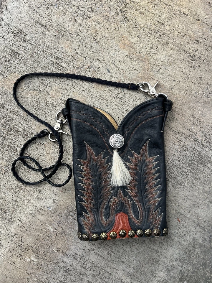 Único Mini Bolso Bandolera Cuero Gamuza Cartera Tooled Cosido Tony Llama Botas Foto 1 de 4