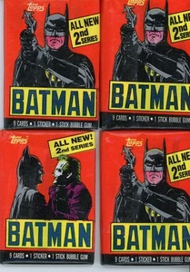 LOTE DE 4 PAQUETES 1989 TOPPS BATMAN 9 CARTAS, 1 PEGATINA, 1 GOMA POR PAQUETE - Imagen 1 de 2